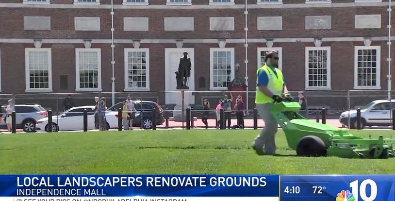 NBC10 news Independence National Historical Park green mowers BrightView