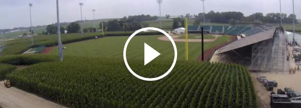 MLB at Field of Dreams building baseball field cornfield timelapse