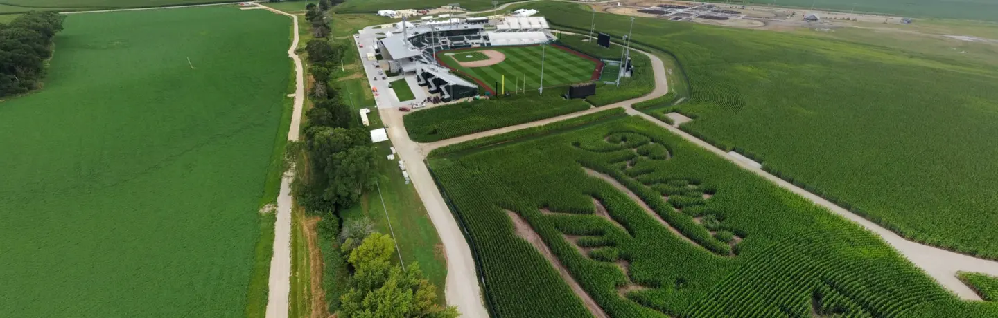 MLB at Field of Dreams baseball field cornfield