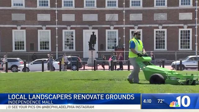 NBC10 news Independence National Historical Park green mowers BrightView