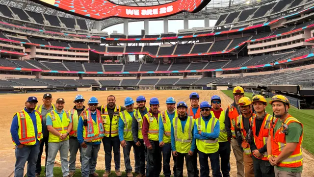 BrightView team members SoFi Stadium soccer pitch
