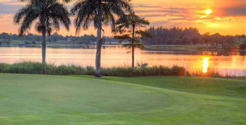 golf course at sunset