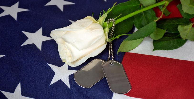 American flag rose military dog tags