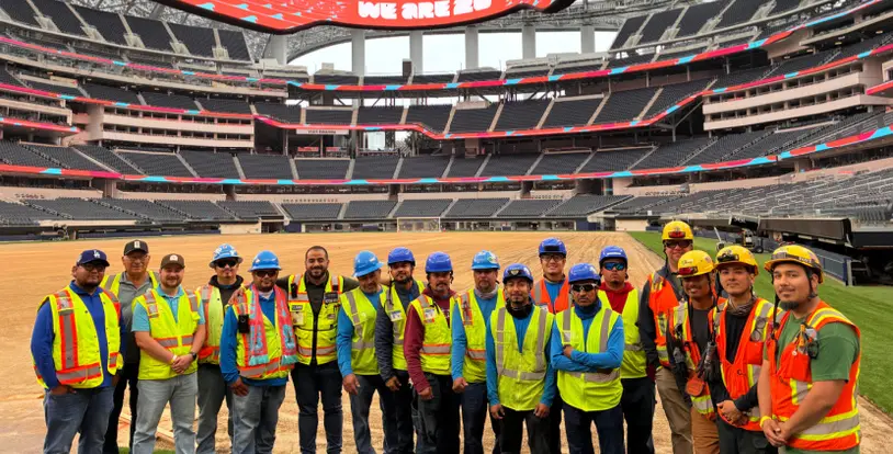 BrightView team members SoFi Stadium soccer pitch